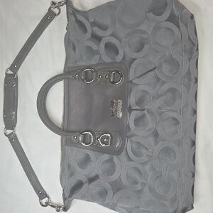 COACH SABRINA MADISON Charcoal Gray Lavender Lilac Satchel Purse Op-Art Fabric